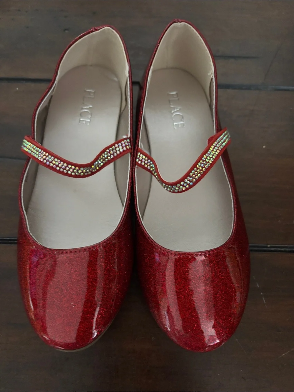 Place Red Glitter Mary Jane Flats with Rhinestone Strap